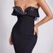 Sexy Black Bandage Dress With Rhinestone & Sequins, Deep V Neckline, High Waist, Bodycon Party Dress For Women, S/M/L_ecoleips.com