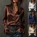 Elegant Satin Long-Sleeve Blouse For Women – Chic & Versatile With Mandarin Collar, Flared Cuffs & Wrinkle-Resistant Fabric_ecoleips.com