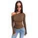 Y2K Women's Slim-fit T-shirt 2025 New Style, Asymmetrical Neck, Off-shoulder, Long-sleeve Knit Top, High-end Sexy Inner_ecoleips.com