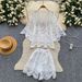 Women's French Retro Lace Two Piece Set Hollowed out Slimming High Waisted Summer Style Commuting Lazy Suit_ecoleips.com