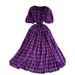 French Retro Plaid Single Breasted Dress With Diagonal Neckline And Puff Sleeves, Perfect For Summer, Slimming And Flattering With A Ruffled Hem._ecoleips.com