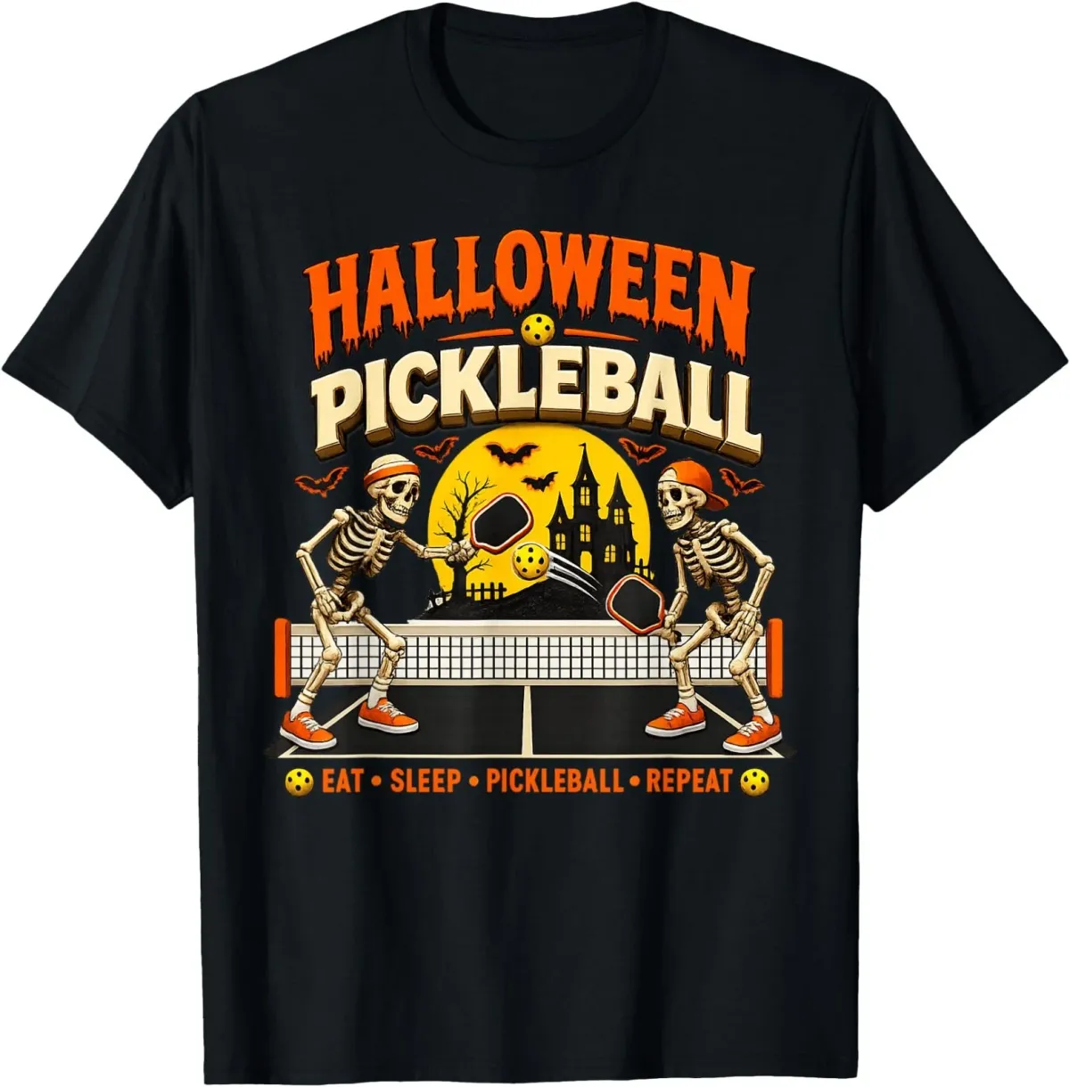 Women's T-Shirts Funny Halloween Pickleball Game Skeletons And Pickle Ball T-Shirt_ecoleips.com