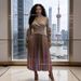 Spring Fashion Women's Slim Fit Dress Lantern Sleeve Collar Pleated Skirt Versatile Simple Style_ecoleips.com