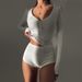Women's Sexy Low Cut V-Neck Long Sleeve Top And Sporty Shorts Two Piece Set American Style Tight Fitting_ecoleips.com