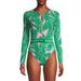 Women's Clothing Swimsuit New Long Sleeved Zipper Green Printed Surf Suit_ecoleips.com