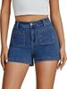 High Waisted Denim Shorts For Women, Light Wash Stretchy Jean Shorts With Front Pockets, Casual Summer Hot Pants For Daily & Holiday Wear_ecoleips.com