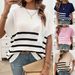 DiYun European And American Foreign Trade Women's Top, Elegant Round-neck Striped Color-block_ecoleips.com
