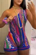Striped Paisley Print Women's Set One Shoulder Tank Top And Shorts 2024 Summer Fashion Two 2 Piece Set Outfits Tracksuit_ecoleips.com