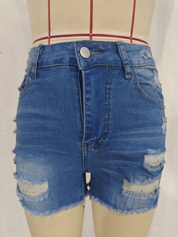 K New Women's Sexy Mid Waist Elastic Hip Lifting Punch Denim Shorts_ecoleips.com