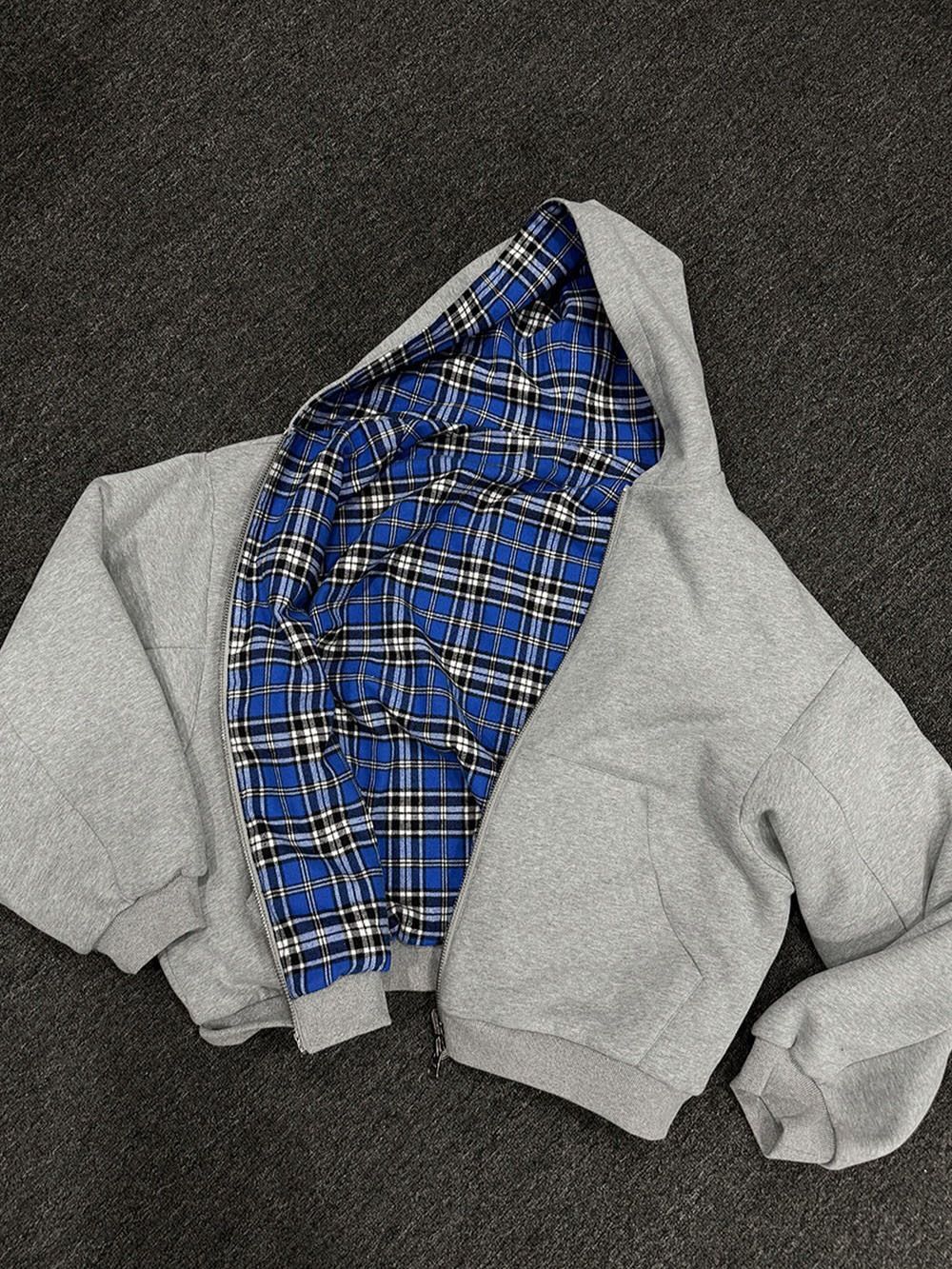 Unisex Reversible Plaid Zipper Cardigan Hoodie Y2K Style Autumn Winter Street Fashion Sweatshirt_ecoleips.com