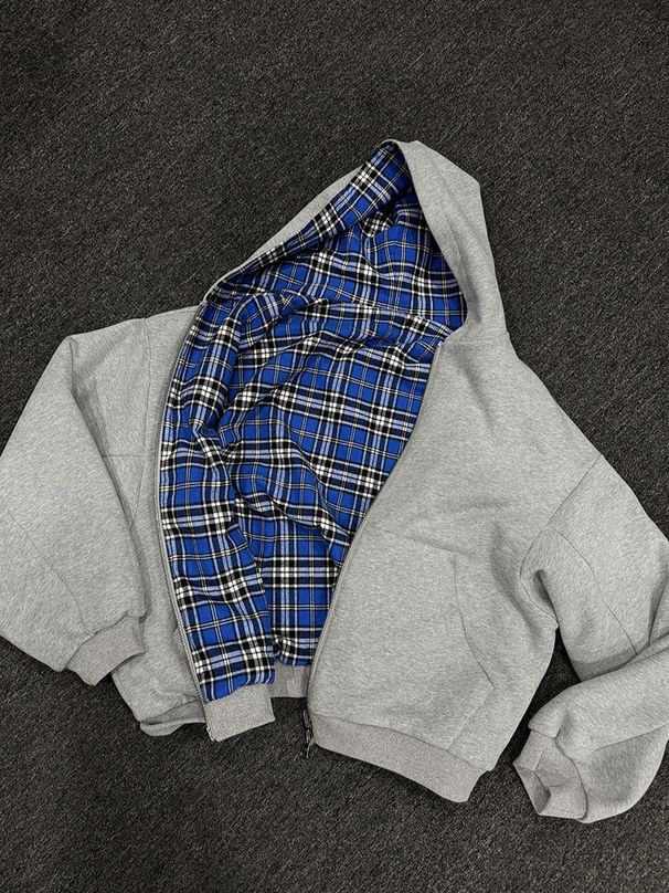 Unisex Reversible Plaid Zipper Cardigan Hoodie Y2K Style Autumn Winter Street Fashion Sweatshirt_ecoleips.com
