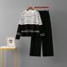 Women's Striped Knit Two Piece Set Crew Neck Sweater Loose Casual Fashion Pants Autumn Winter New Arrival_ecoleips.com