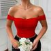 Women's Clothing Fishbone Corset Strapless Camisole Tank Top Off-the-Shoulder Short-Sleeved Vacation Style_ecoleips.com