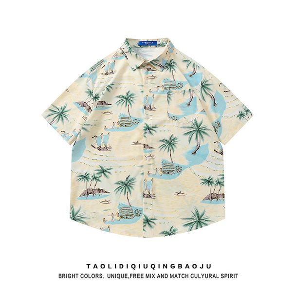 Unisex Japanese Style Hawaiian Short Sleeved Shirt Casual Loose Fit 3D Print Summer Top for Vacations_ecoleips.com