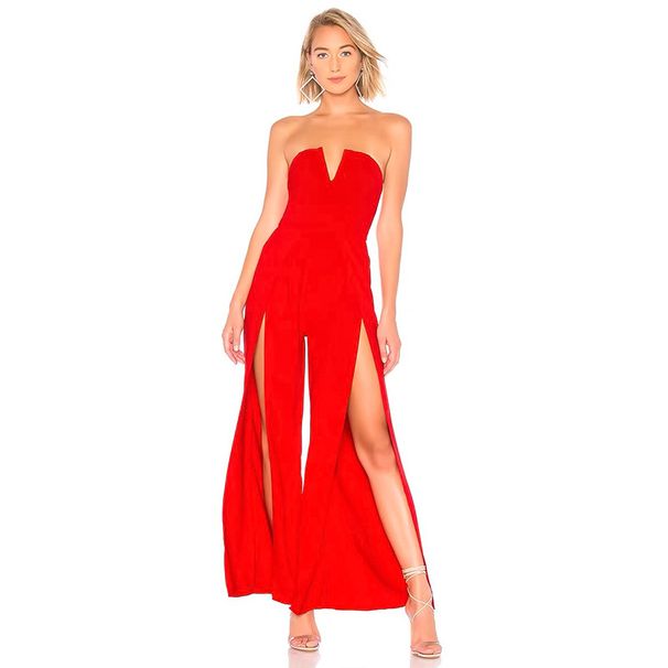 Women's sexy slim fit slit trousers suit women's tube top hip bandage red jumpsuit_ecoleips.com