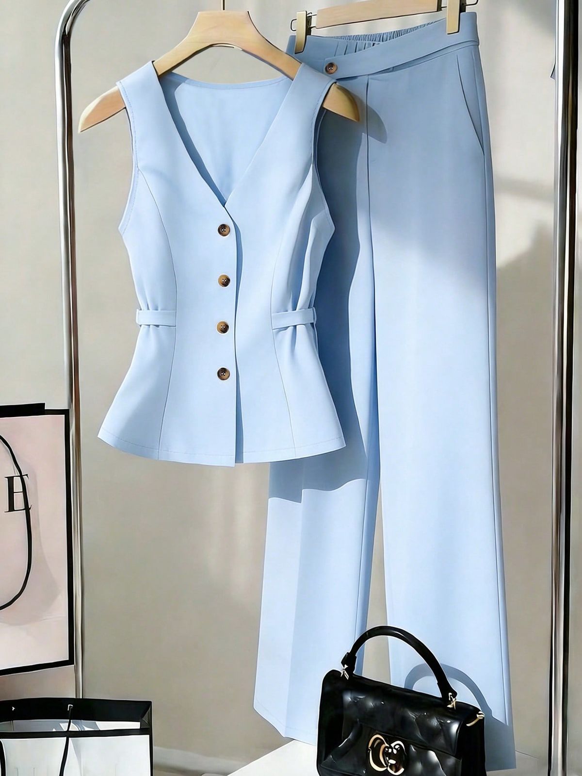 Women's Fashion Commuter Suit Set Sleeveless Waist Cinching Vest Trousers New Style Available for Purchase_ecoleips.com