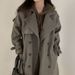 Korean Chic Double-Breasted Trench Coat – Belted Waist Long Wool Coat For Women (Oversized Fit, Knee-Length, Vintage Style)_ecoleips.com