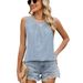 Women's Clothing Spring And Summer New Round Neck Hollow Pleated Vest Sleeveless T Shirt Tops For Women_ecoleips.com