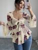 K New Design Sweet Floral Blush Tie-Up Square-Neck Long Sleeve Shirt_ecoleips.com