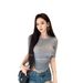 ng2510292 Women's Summer Top With A High-end Feel, Simple And Versatile, Solid Color Basic Style, Slim Fit, U-neck, Trendy,_ecoleips.com
