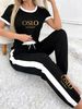 Women's Gold Gradient Letter Print Pant Set Casual Short Sleeve Crew Neck T-Shirt Top with Loose Wide Leg Pants Two-Piece Outfit_ecoleips.com