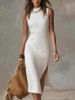Women's Clothing Women's Sleeveless Solid Color Vest High Slit Elegant Mid Length Knitted Dress For Formal & Casual For Women_ecoleips.com