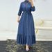 Women's Clothing New Muslim Ladies Solid Color Cardigan Fashionable And Elegant Denim Dress_ecoleips.com