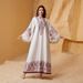 Elegant V-Neck Embroidered Abaya Dress With Fringe Detail – Flowy Muslim Long Dress For Women (Pink, S-XXL)_ecoleips.com