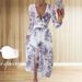 Summer Chiffon Printed Long Dress V Neck Evening Gown for Women with Long Sleeves And Slit Cross Border E Commerce 2023_ecoleips.com