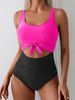 Women's Clothing One Piece Swimsuit Solid Color Hollow Backless High Waist Conservative Tankini Swimsuit_ecoleips.com