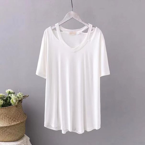 Women's Clothing Plus Size Off Shoulder T Shirt 300 Pounds Fat Mm Summer Thin Short Sleeved Bottoming Shirt_ecoleips.com