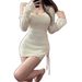 Pure Desire Style Sweet Spicy Girl Halter Neck White Dress Set For Women Spring Summer Irregular Drawstring Hollow_ecoleips.com