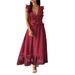 Sexy Deep V Solid Long Dress Women Formal Evening Party Vacation Outfit_ecoleips.com