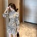 2026 Spring And Autumn New Style Stand Collar Pleated Waist-Cinching Asymmetrical Skirt Elegant Slimming Floral Dress_ecoleips.com
