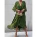 Women's Clothing Women's Solid Color Tie Waist Long Dress Style Plus Size Batwing Sleeve Irregular Dress For Formal & Casual For Women_ecoleips.com