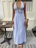 Women's Summer Vacation Striped Halter Maxi Dress Backless Fashionable Tie Neck Sexy Long Dress_ecoleips.com