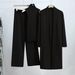 Elegant Knit Lounge Set - Sleeveless Vest, Cardigan & Pants (3-Piece Outfit, Solid Colors, Versatile Sizing)_ecoleips.com