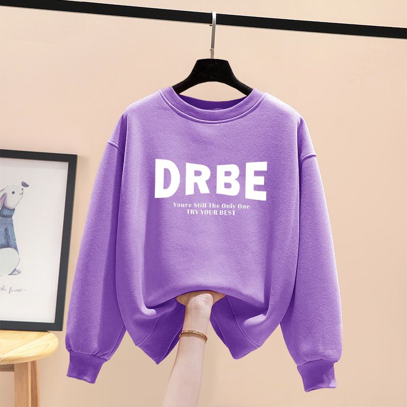 Women's round Neck Long Sleeve Sweatshirt Fleece Lined Thickened Korean Style Letter Design Versatile Tops for Spring Autumn Winter_ecoleips.com