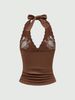 Sexy Floral Embroidered Lace Patchwork Halter Neck Slim-fit Tank Top_ecoleips.com
