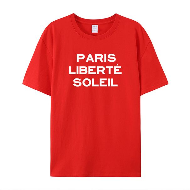 Women's Clothing French Retro Ladies Red Cotton T Shirt Summer Short Sleeve Loose Letter Print Top Elegant Casual T Shirt_ecoleips.com