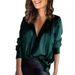 V-neck Pullover Solid Color Elegant Commuter Satin Long Sleeve Shirt For Women_ecoleips.com