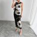 2025 Spring And Summer New Women's Black Mesh Printed Sleeveless Dress Long Skirt_ecoleips.com