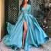 Women's lace sequin sexy dress train dinner gown_ecoleips.com
