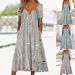 Summer New Women's Casual Floral Print Button round Neck mid Length Straight Pullover Dress Independent Website Clothing_ecoleips.com