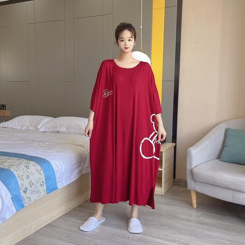 plus Size Extra Long Sleep Dress Women's Thin Short Sleeve Loose Home Clothes Korean Style Round Neck Home Comfortable Sleepwear_ecoleips.com
