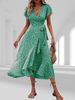 Women's V Neck Belt Wrap Dress Bohemian Swing New Feminine Casual Dress For Vacation_ecoleips.com