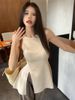 Retro Hong Kong-Style Knitted Camisole For Women, French Ruffled Slit Dress, Sexy Sleeveless Top For Outerwear_ecoleips.com