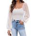 2025 European And American Summer New Fashion Women's See-through Lantern Sleeve Slim Fit Blouse_ecoleips.com