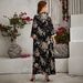 Modest Abaya Dress/Muslim Dress Women Elegant Floral Print Abaya Dress For Women - Modest Muslim Long Sleeve Maxi Dress_ecoleips.com