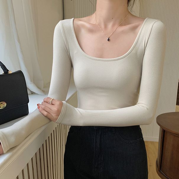 2025 High Elasticity Thread Cotton 2025 Autumn Outfit New Interior Base Shirt Women's Long Sleeved Tight T-Shirt Sexy Spicy_ecoleips.com